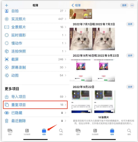 彭水苹果手机维修分享iOS 16 中相册重复项目功能使用方法 
